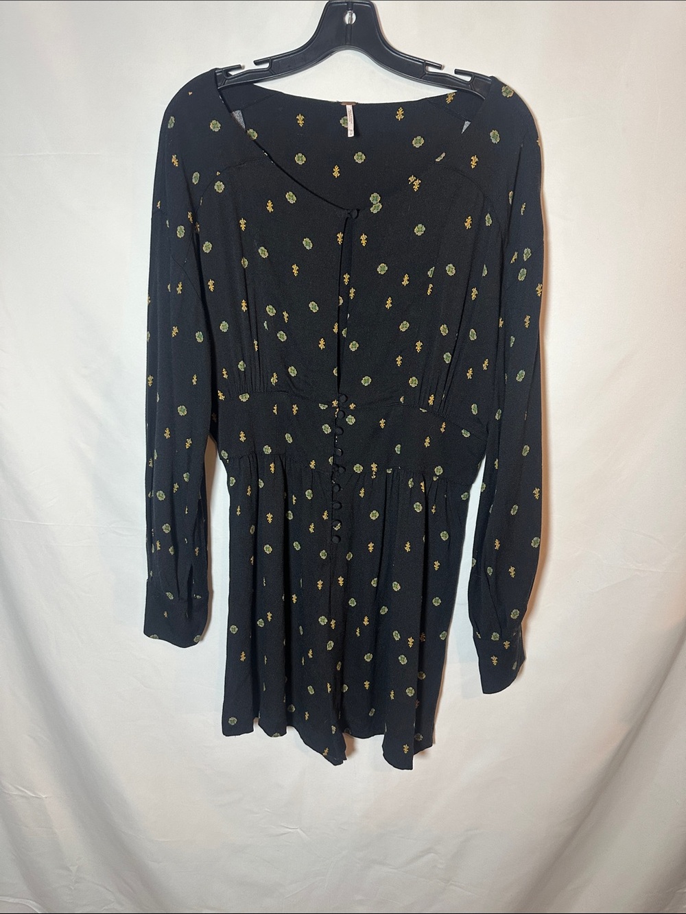 Free people love grows Women’s Black Long-Sleeve Button-Front Floral romper